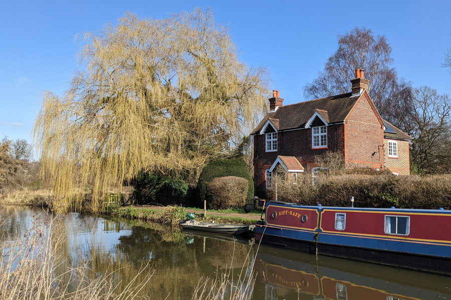 Boats and building along the River Wey